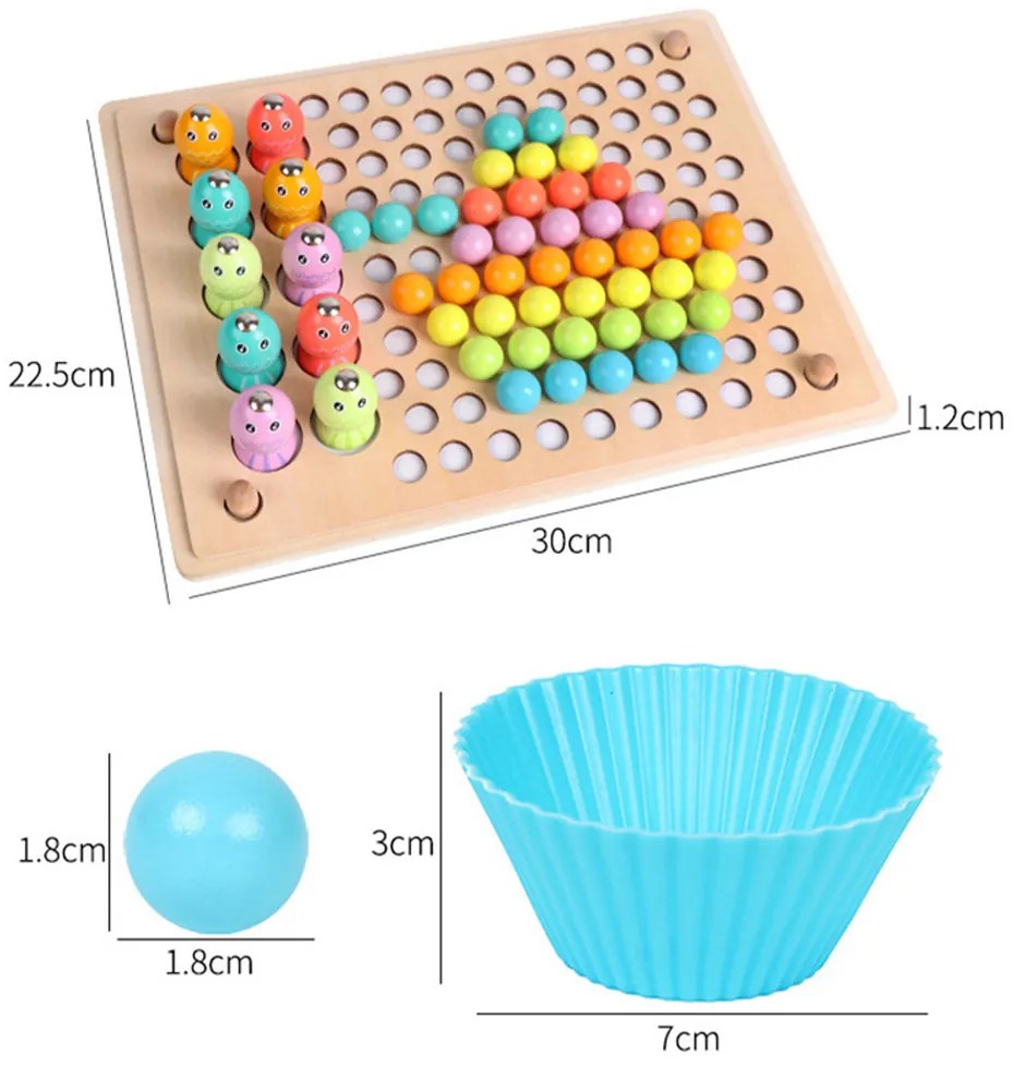 Jucărie Montessori din lemn 2 în 1, puzzle cu pescuit și minge