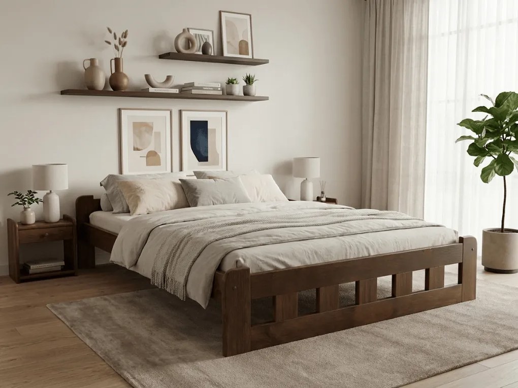 Pat inalt Naomi 160x200 cm, stejar Saltele: Cu saltele Sommera 18 cm, Somiera pat: Cu lamele drepte