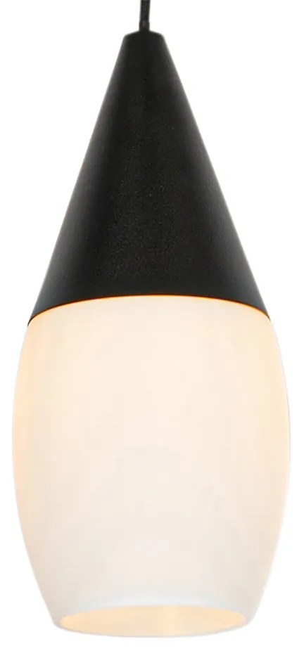 Lampă modernă cu pandantiv neagră cu sticlă opalescentă - Drop