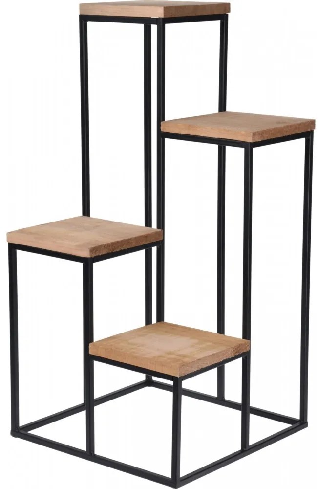 Suport ghivece Quattro, metal, lemn, 34x34x67 cm-HX9100300