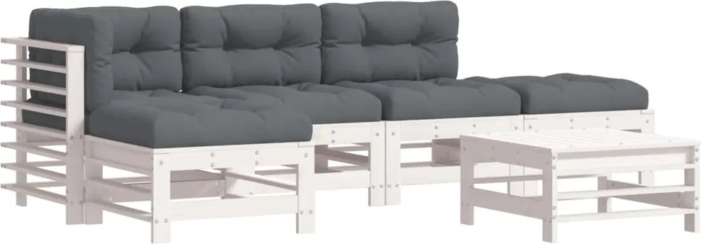 vidaXL Set mobilier relaxare grădină&perne 6 piese alb lemn masiv pin