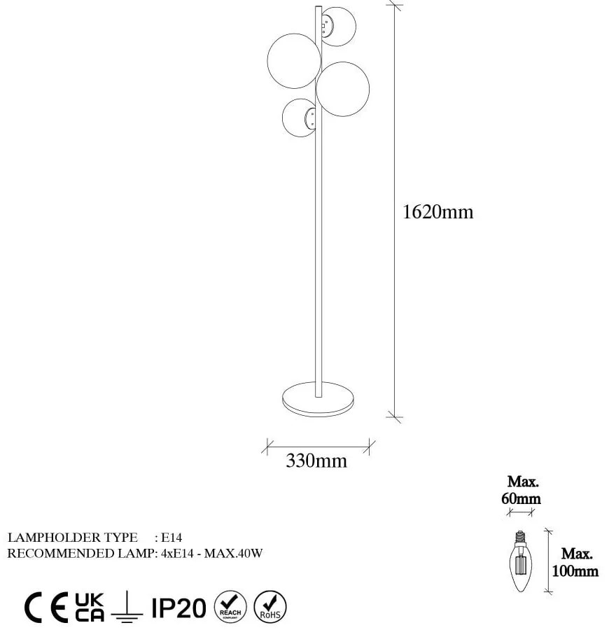 Lampadar auriu cu abajur din sticlă (înălțime 162 cm) Fazli – Opviq lights