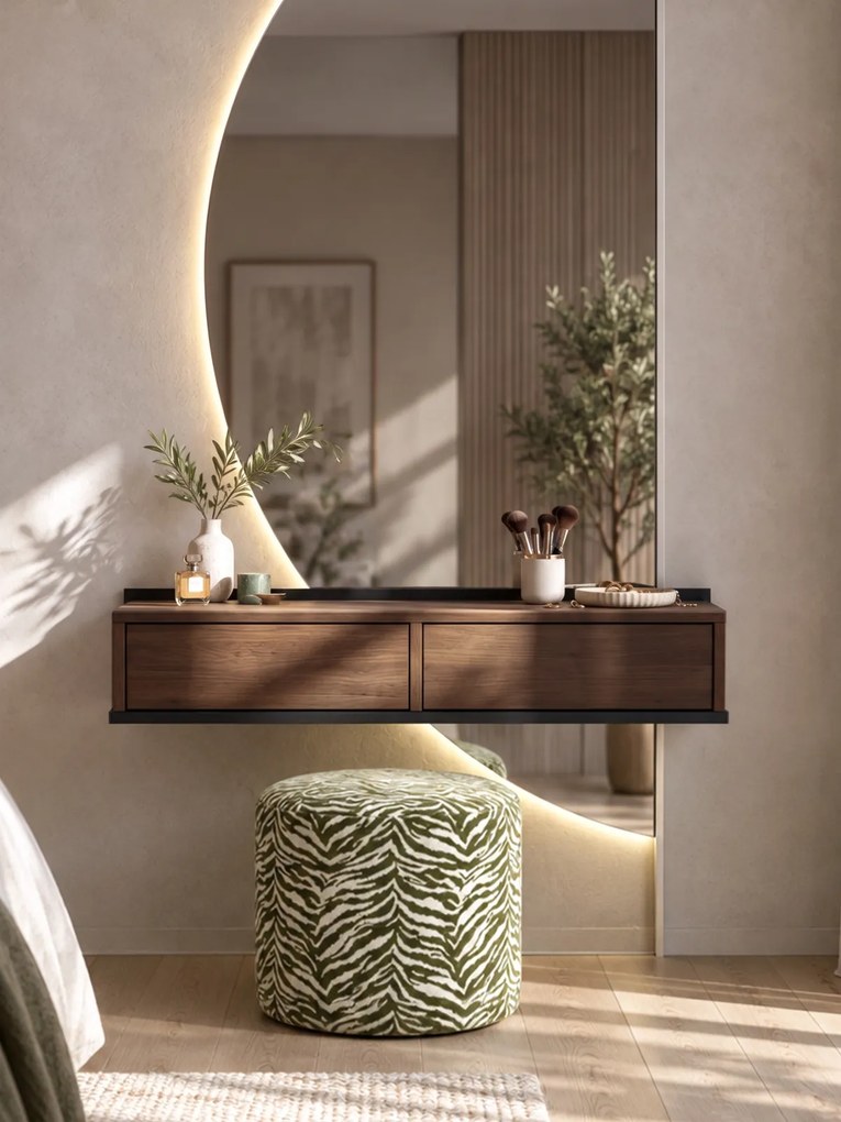 Masa toaletă de perete Zenar 100 cm cu sertare - nuc elegant / negru