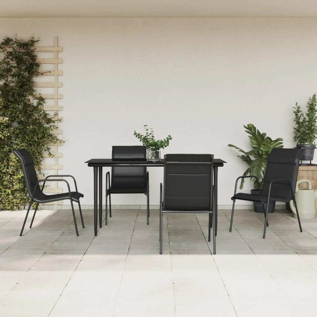 3200704 vidaXL Set mobilier de grădină, 5 piese, negru, oțel și textilenă