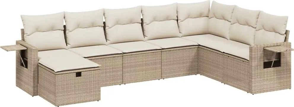 vidaXL Set canapele de grădină, 8 piese, cu perne, bej, poliratan