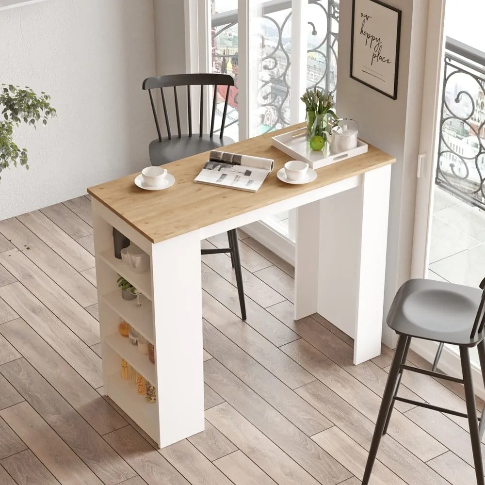 Masă de bar cu blat cu aspect de lemn de stejar 52x120 cm Peru – Marckeric