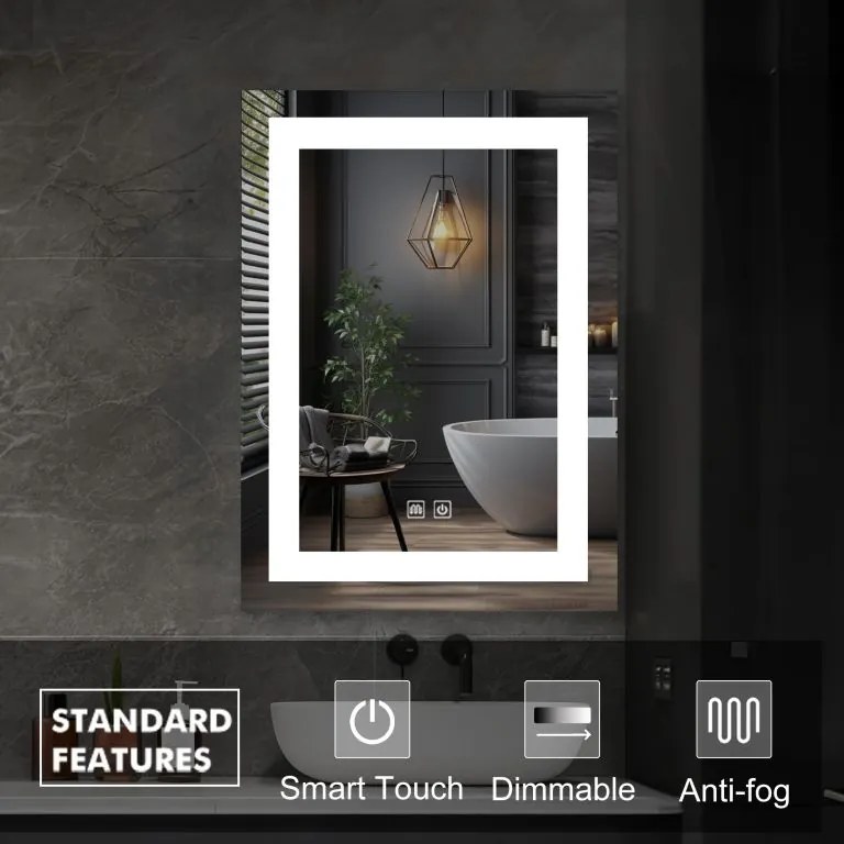 IREDA Oglindă de baie cu iluminare LED, 80 x 60 cm