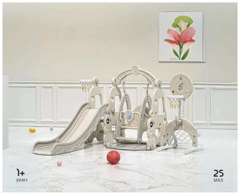 Tobogan 6 in 1 Pentru Copii NOVOKIDS™ Wonder Plus Moon Slide, Cu Leagan si poarta fotbal, Pentru Interior si Exterior, 187 centimetri panta