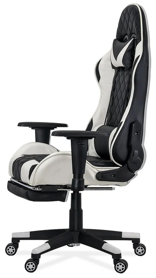 Scaun gaming alb din piele ecologica, ajustabil, cu design racing OFF 307