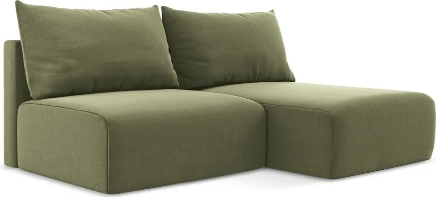 Colțar verde extensibil/cu spațiu de depozitare cu tapițerie din catifea (cu colț pe partea dreaptă/cu șezlong) Kalena – Makamii