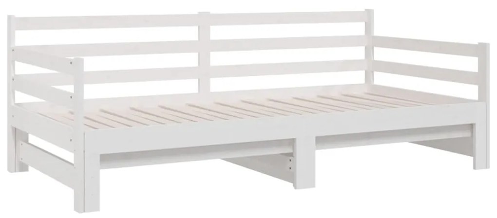 Pat de zi extensibil, alb, 2x(80x200) cm, lemn masiv de pin Alb