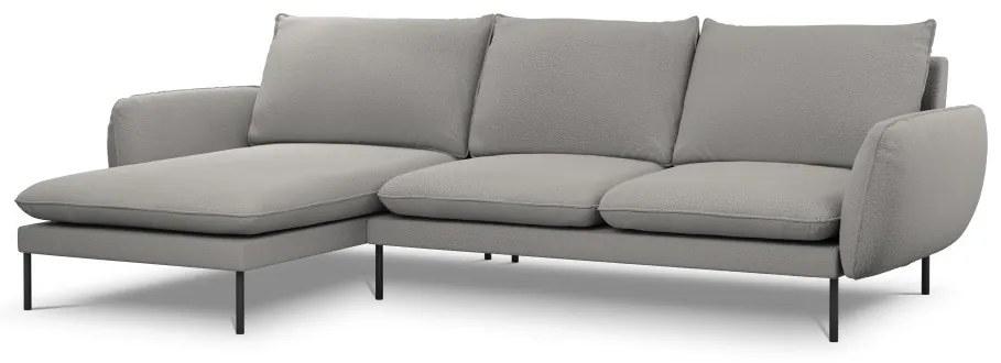 Coltar tapitat Vienna 5 locuri plusat/picioare negre – L255 x l170 x h95