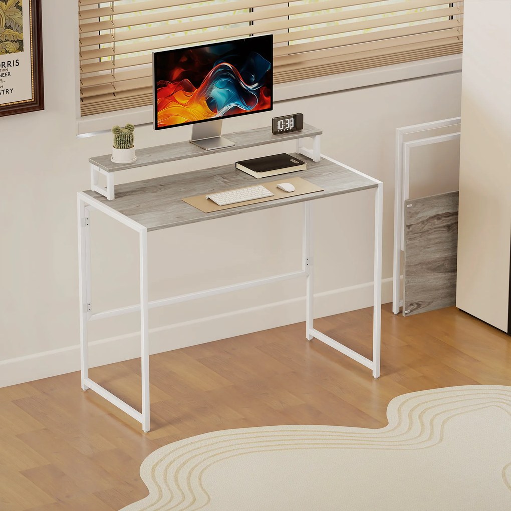 HOMCOM Masă Pliabilă Economisitoare de Spațiu cu Suport Detasabil pentru Monitor, 100x48x87,5 cm, Masă Portabilă pentru Birou, Casă și Studio, Culoare Lemn | Aosom Romania