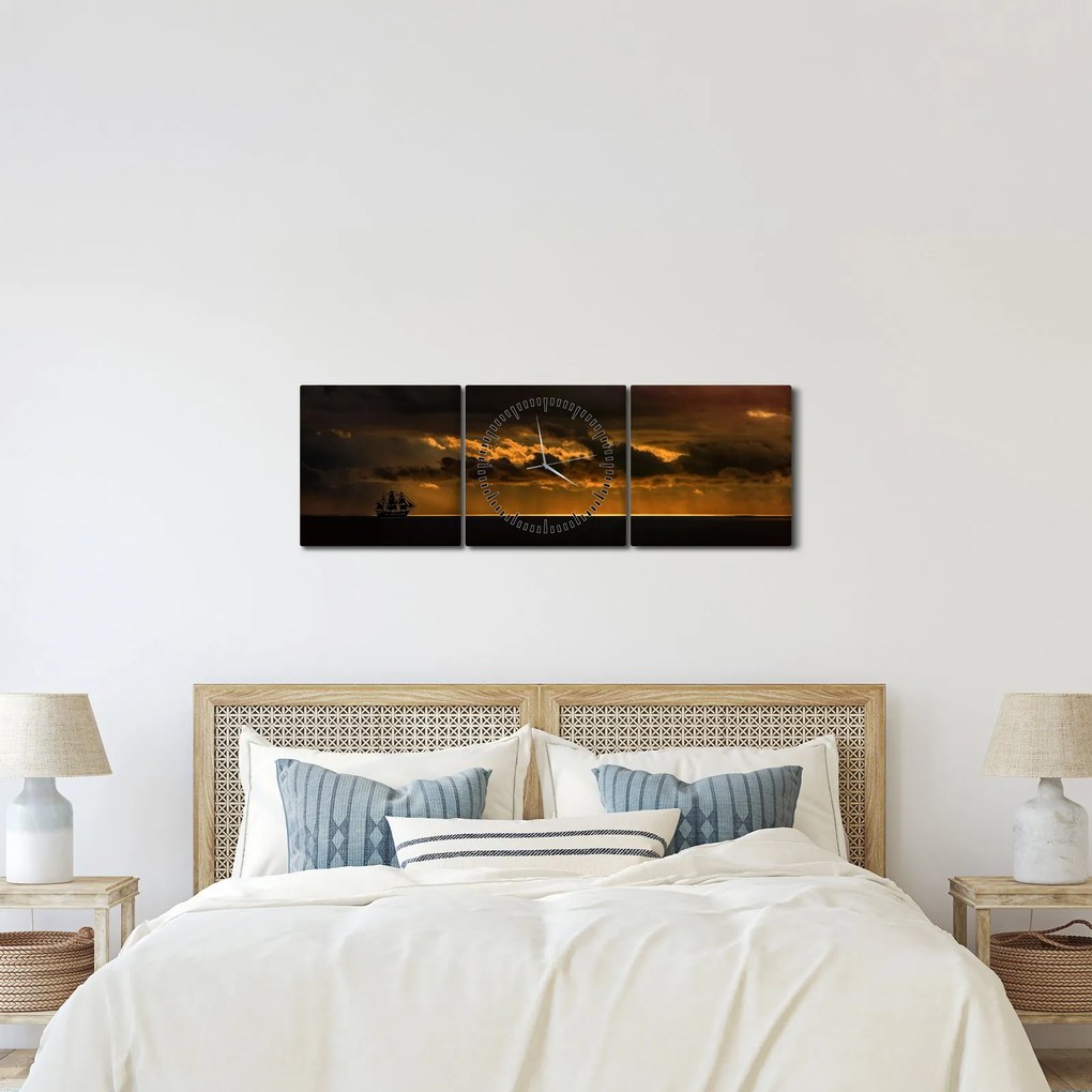 Tablou unei vele în apus de soare (cu ceas) (90x30 cm)