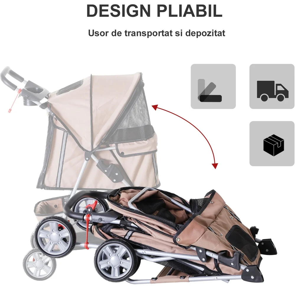 PawHut Cărucior pentru Câini de până la 10 kg, 75x45x97 cm, Maro | Aosom Romania