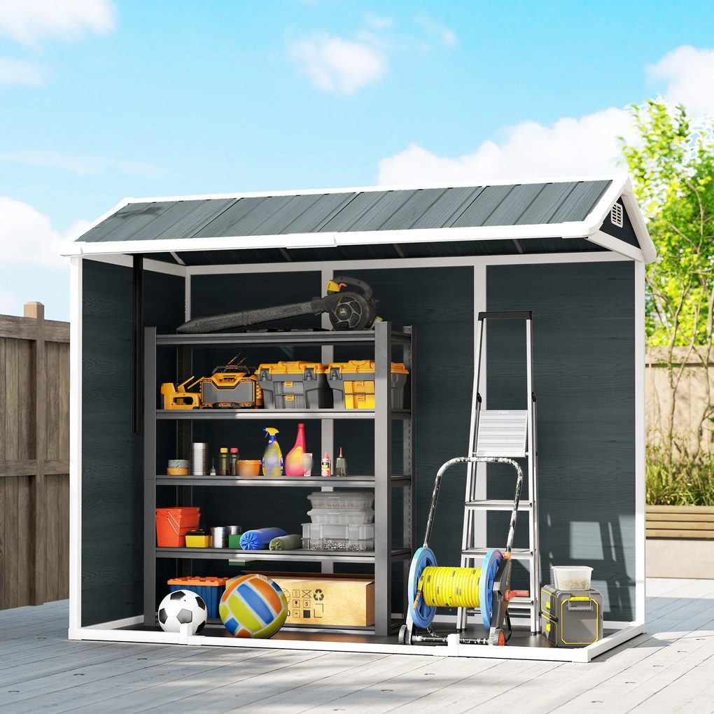 Outsunny Magazie pentru scule 2,77 m², magazie cu aspect lemn 2 ferestre ușă dublă ventilație pardoseală încuietoare mănuși | Aosom Romania