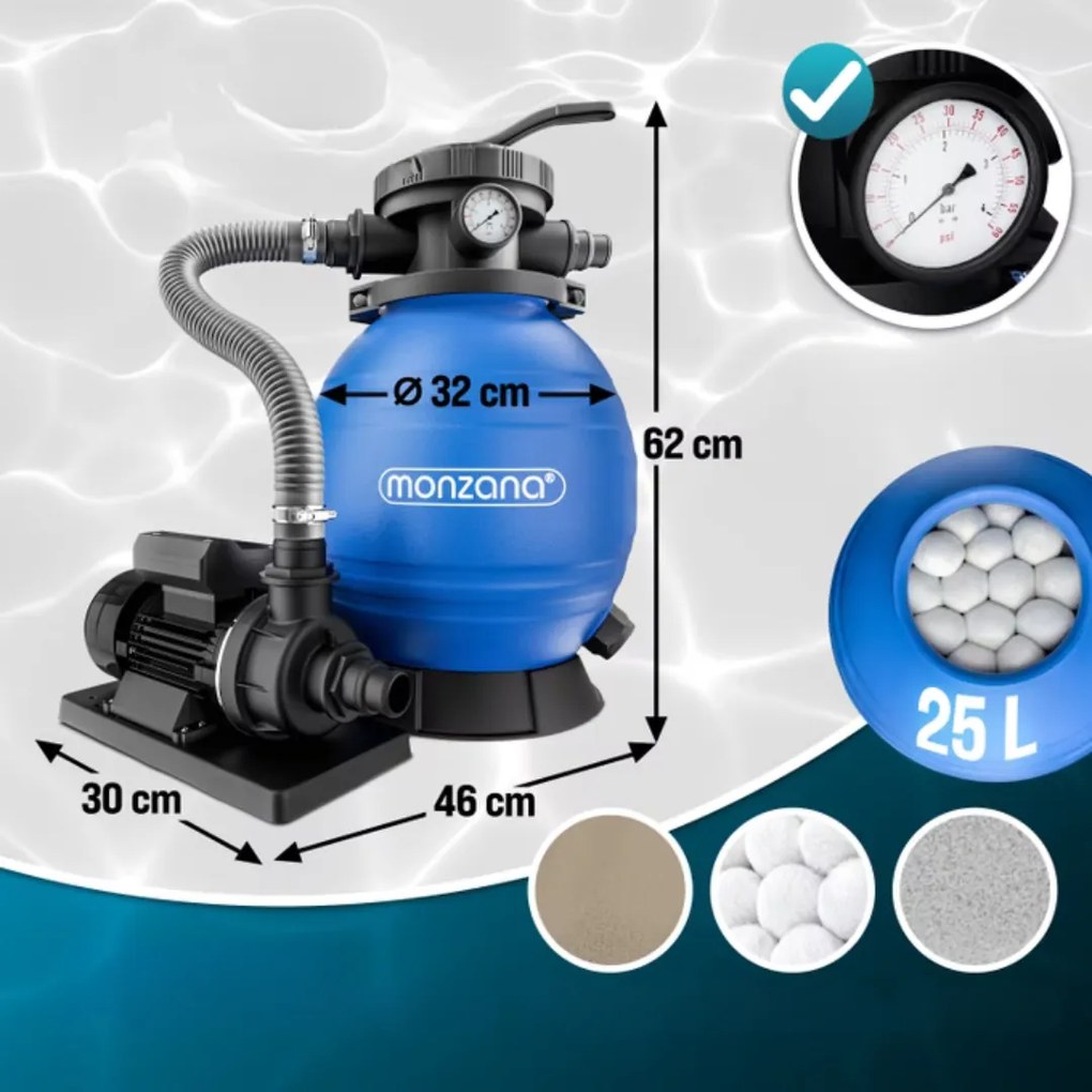 Filtrare cu nisip pentru piscina AQUA cu bile filtrante, 10 200 l/h, albastră Monzana