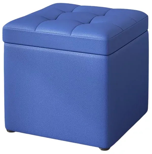 Taburet cu spațiu de depozitare, 30x30x35cm, Albastru &ndash; Design modern din MDF, PU și burete