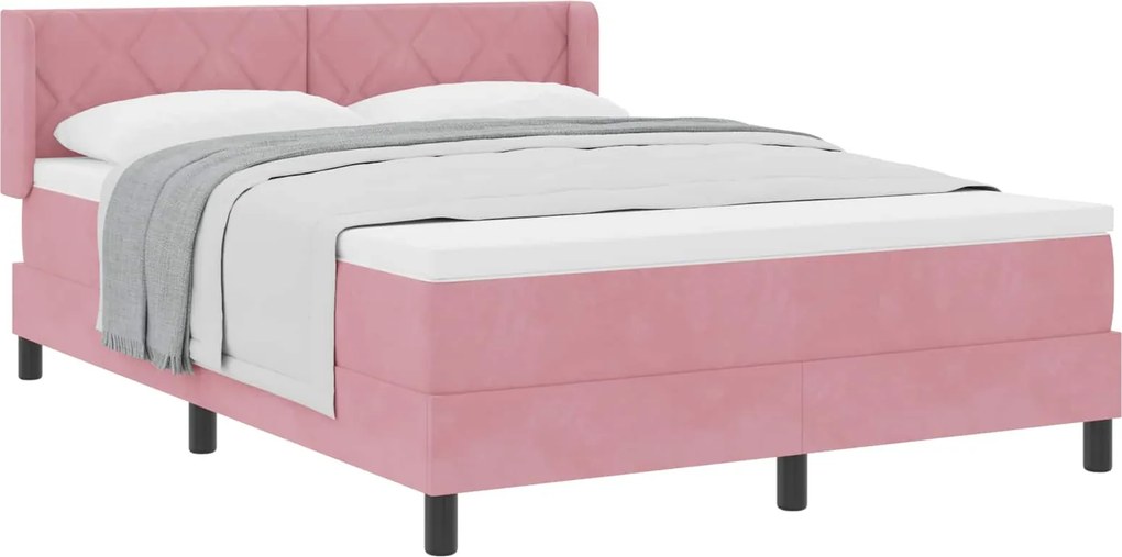 vidaXL Pat cu arcuri cu saltea cu headboard Roz 200 x 160 cm Catifea