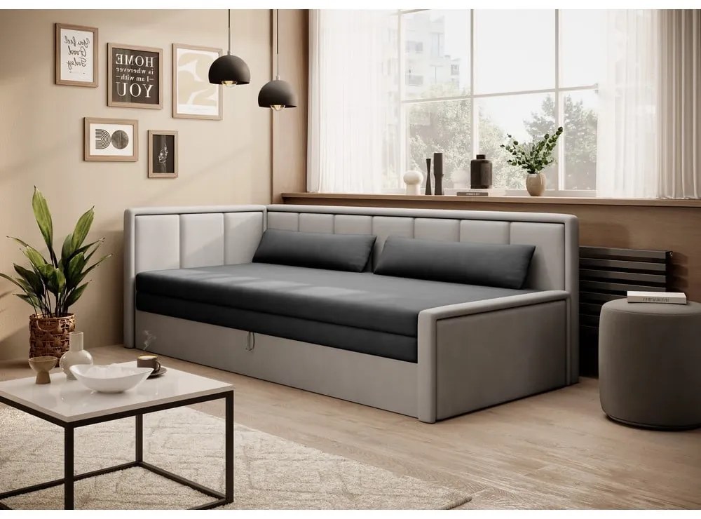 Canapea gri extensibilă/cu spațiu de depozitare cu tapițerie din chenille 214 cm Fulgeo – ELTAP