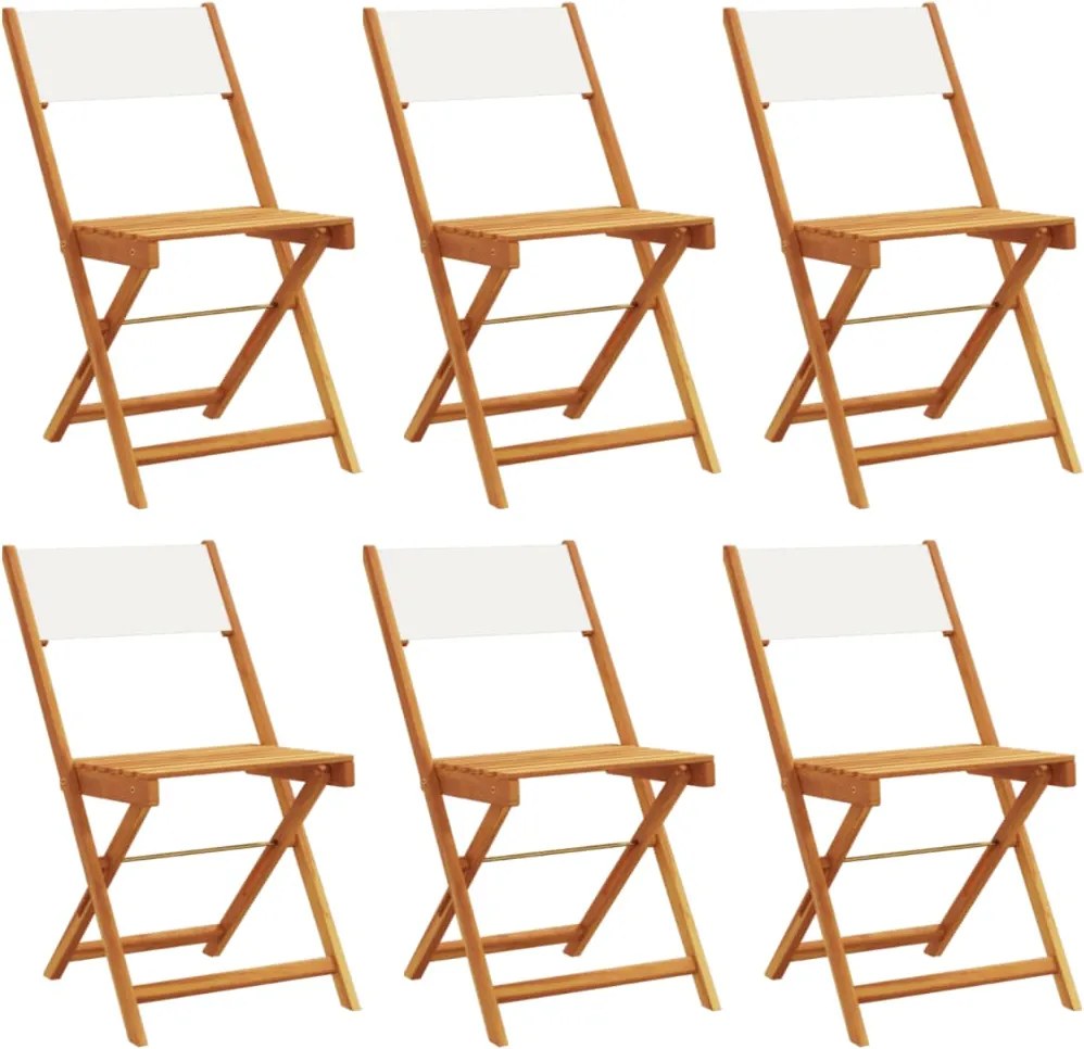 vidaXL Scaune de grădină pliabile 6 buc., textil alb crem/lemn masiv