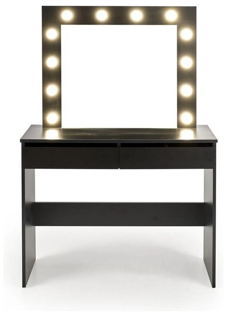 Masa de toaleta Hollywood, negru, iluminare led, oglinda, 94x43x140 cm