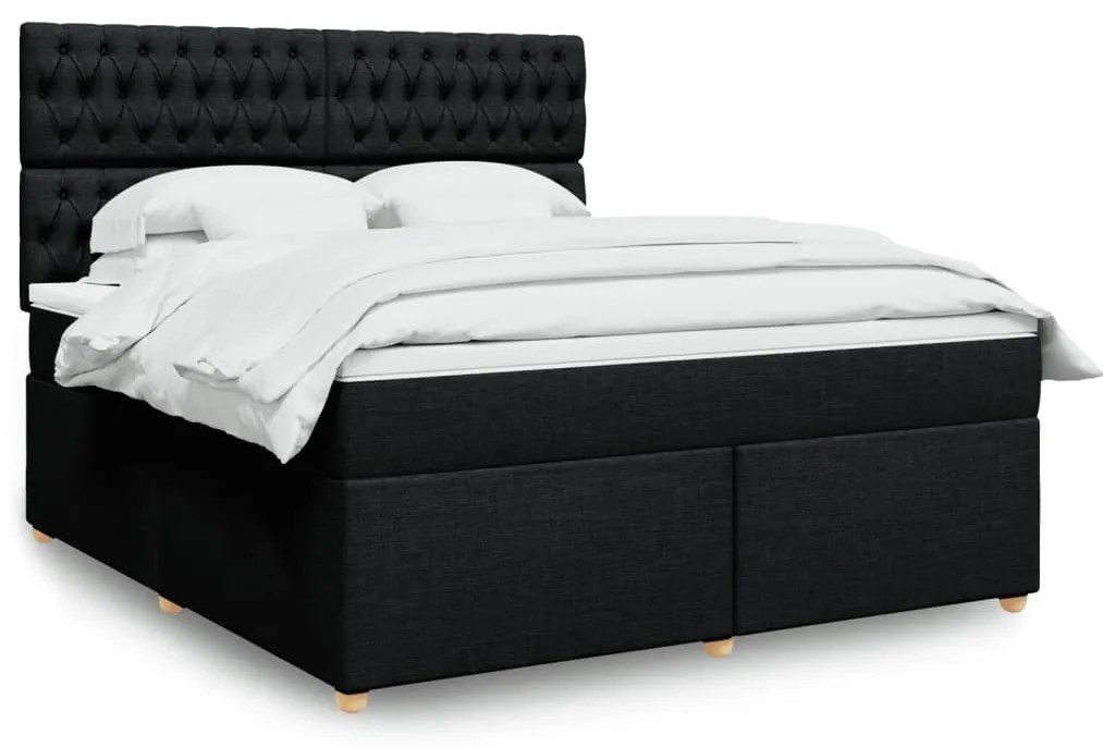 vidaXL Pat box spring cu saltea, negru, 180x200 cm, catifea