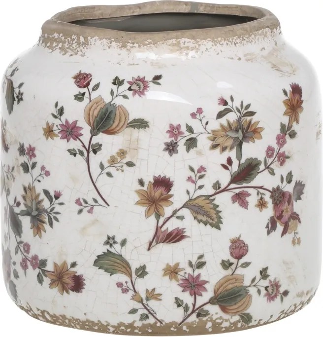 Ghiveci din ceramica cu motiv floral, H14.5/D14.5 cm, Nancy