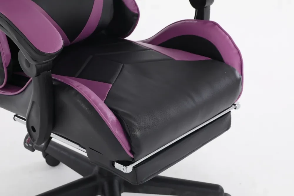 Scaun gaming, masaj în perna lombară, suport picioare, piele ecologica, Negru/Mov