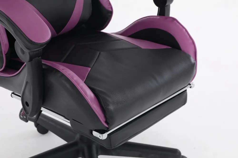 Scaun gaming, masaj în perna lombară, suport picioare, piele PU, Negru/Mov