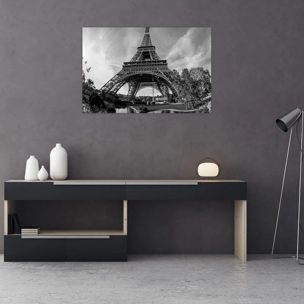 Tablou - Turnul Eiffel, alb-negru (90x60 cm)