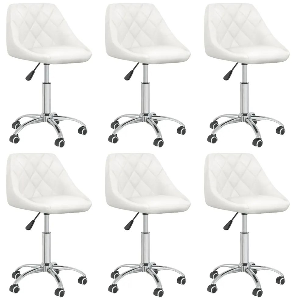 vidaXL Scaune de bucătărie pivotante, 6 buc., alb, piele ecologică