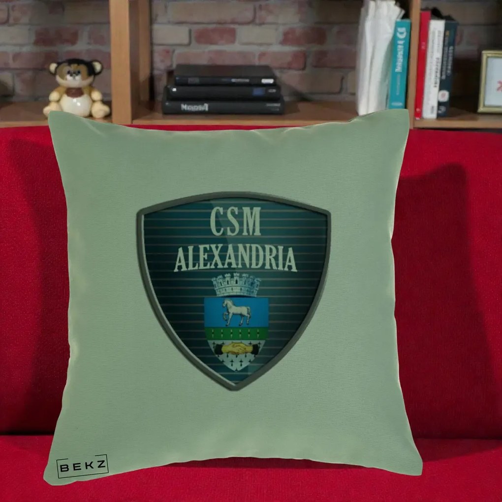 Perna Personalizata CSM Alexandria Fotbal, 40x40 cm, Verde, Husa Detasabila, Perna Inclusa, BEKZ®