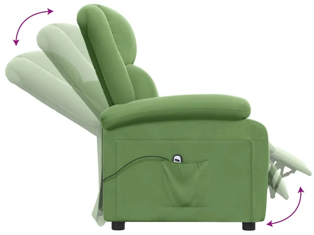 Fotoliu rabatabil electric, verde deschis, catifea