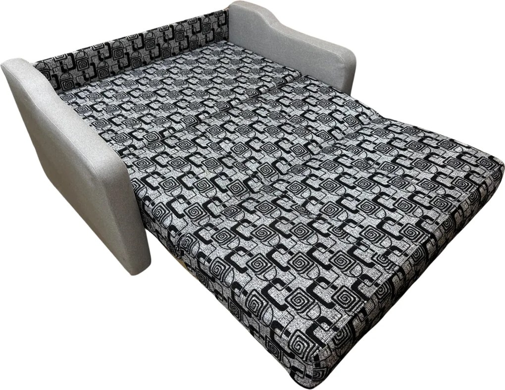 Canapea SAMY extensibila, 2 locuri, cu lada de depozitare, stofa gri cu negru, cadru metalic, 152x100x92 Gri + Negru, Stofa