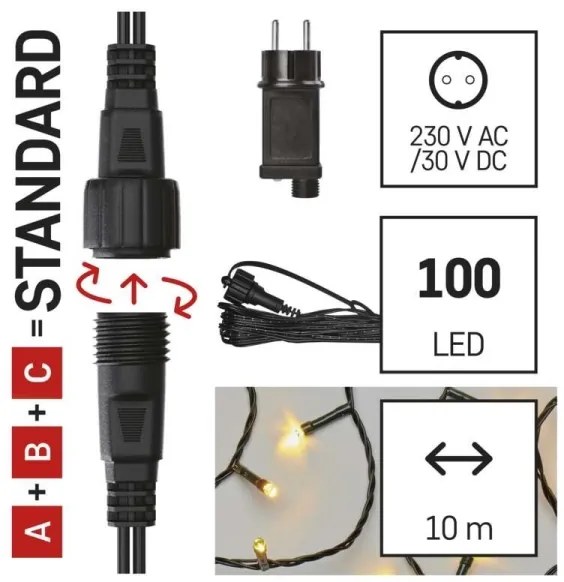 Instalație LED de Crăciun de exterior 100xLED/15m IP44 alb cald