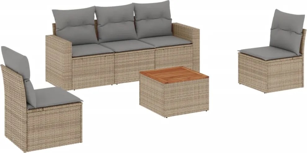 vidaXL Set canapele de grădină, 6 piese, cu perne, bej, poliratan