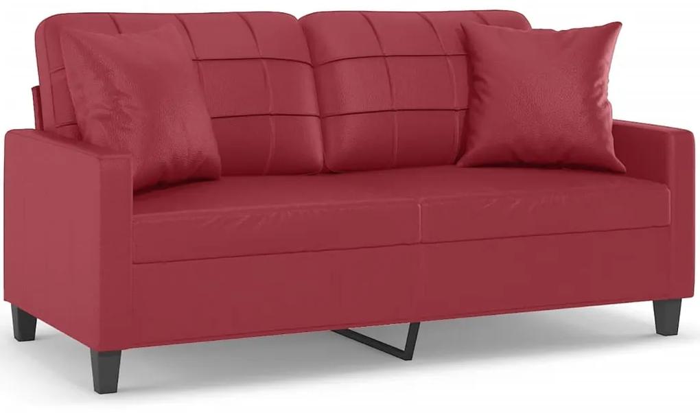 3200806 vidaXL Canapea cu 2 locuri cu pernuțe, roșu vin 140 cm piele ecologică