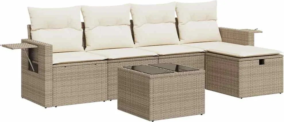 vidaXL Set canapele de grădină cu perne, 6 piese, bej, poliratan