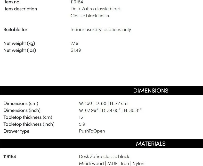 Birou negru clasic design LUX Zafiro