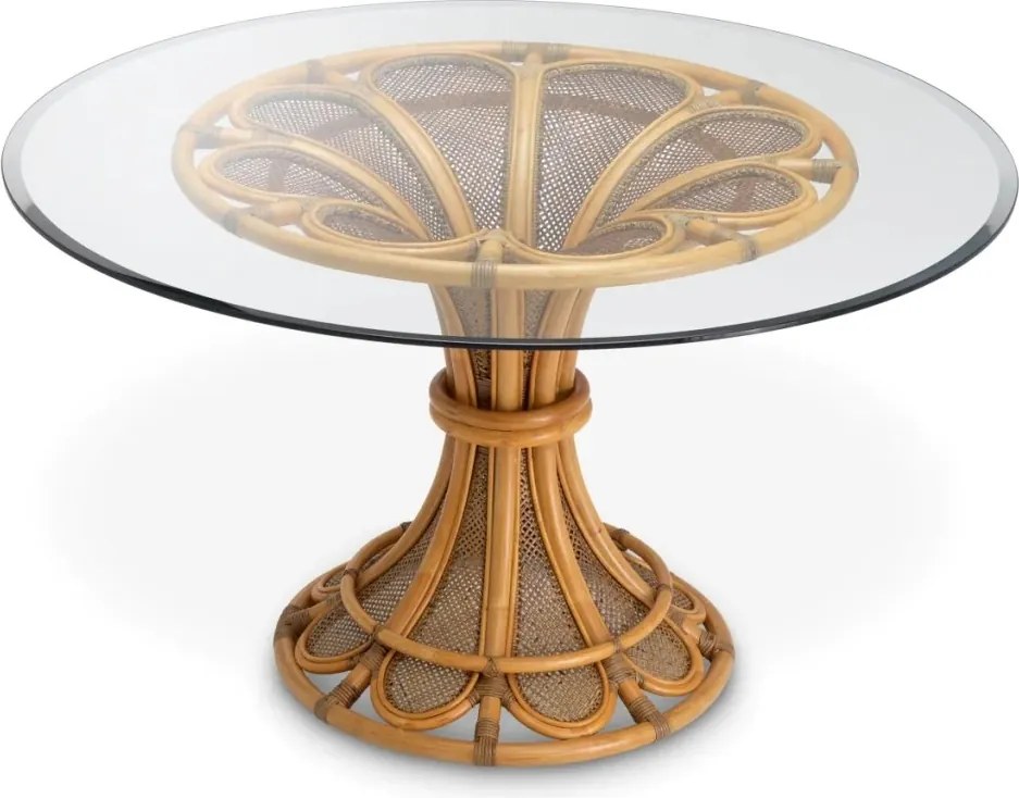 Masa rotunda design LUX, Ratan natural, Sticla, Colony