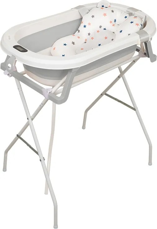 Cadita pliabila cu termometru electronic, hamac ajustabil,dop  si stand pliabil Kidizi Folda grey, certificat EN71, include furtun scurgere si baza antialunecare, 0-24 luni