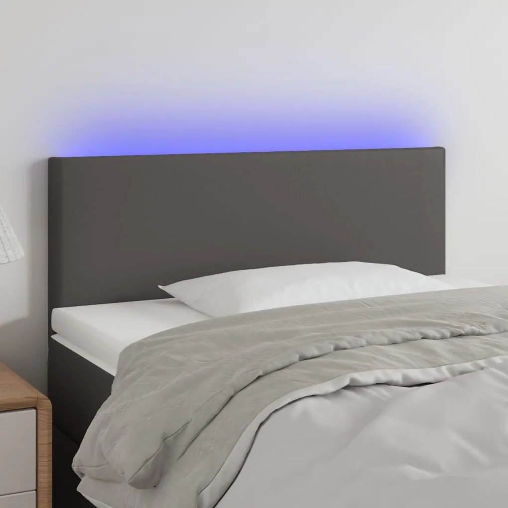 vidaXL Tăblie de pat cu LED, gri, 100x5x78/88 cm, piele ecologică