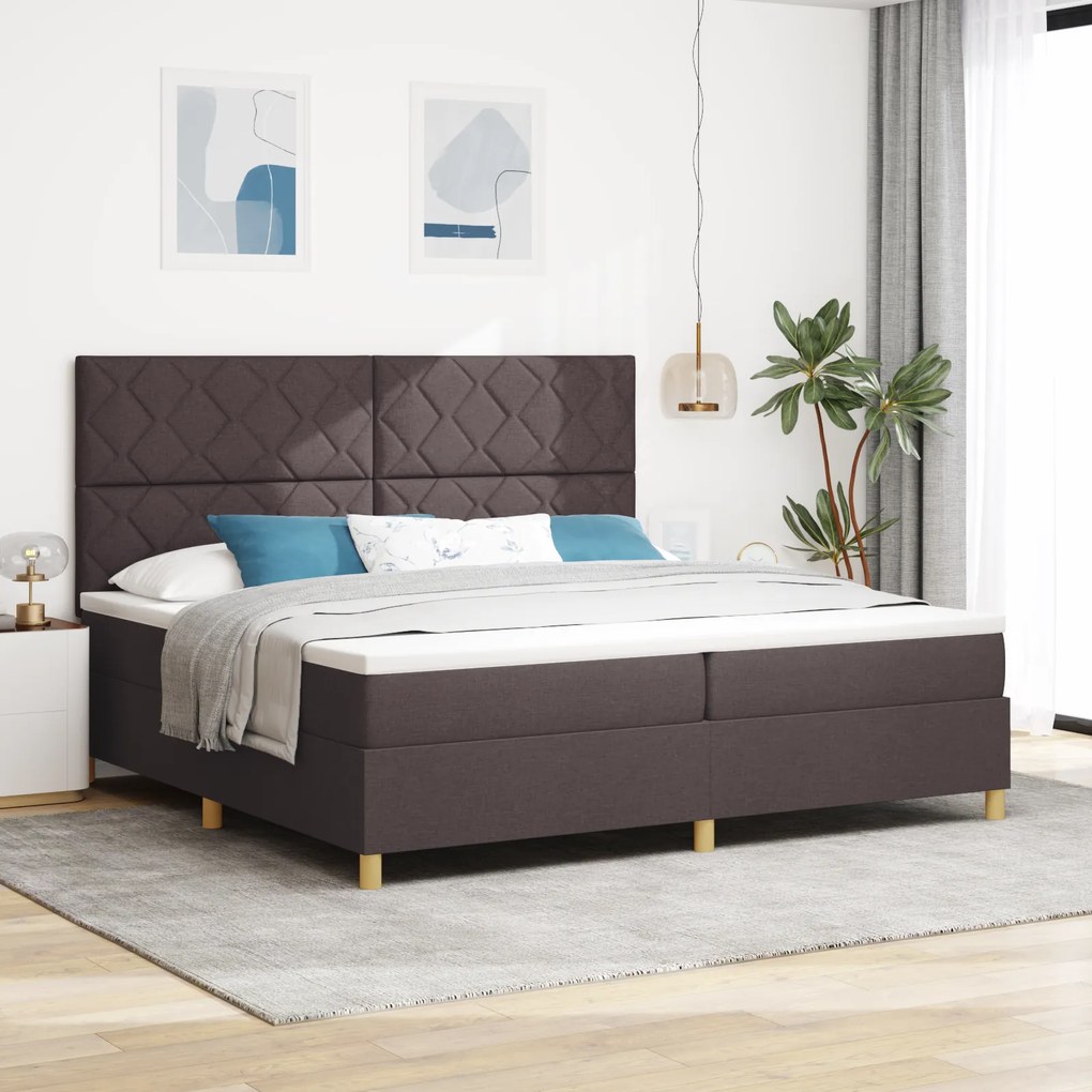 vidaXL Pat cu arcuri cu saltea și LED maro închis 200x200 cm țesătură