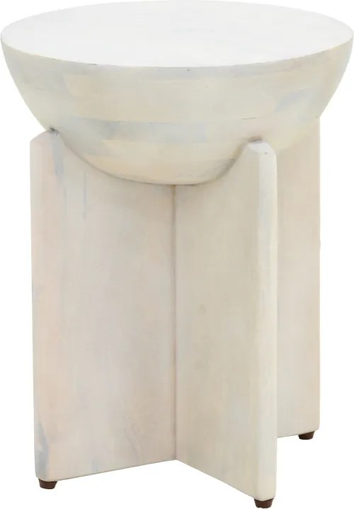 Masuta Laterala Rotunda Jelina Lemn Masiv De Mango Alb D40x50 Cm
