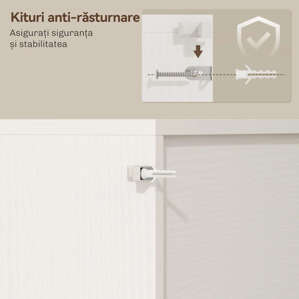 HOMCOM Servantă de Bucătărie Rustică 180 cm, Dulap cu Priză de Alimentare, Lumini LED, Suport pentru Sticle, Suprafață pentru Cuptor cu Microunde, Rafturi Deschise, Uși Glisante, Orificiu pentru Cabluri, Alb | Aosom Romania