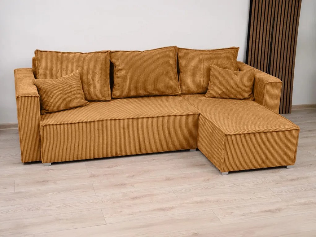 Canapea colt extensibila SMART COSARO mustar, cu colt bilateral + 2 perne CADOU