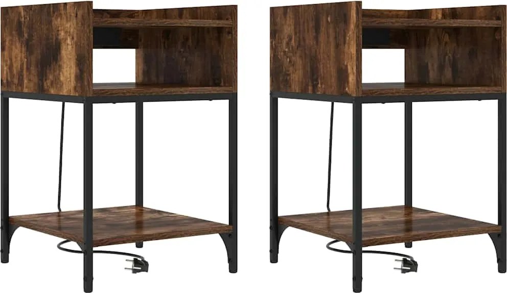 vidaXL Dulap de noapte cu raft 2 pcs Stejar fumuriu 40 x 40 x 61 cm