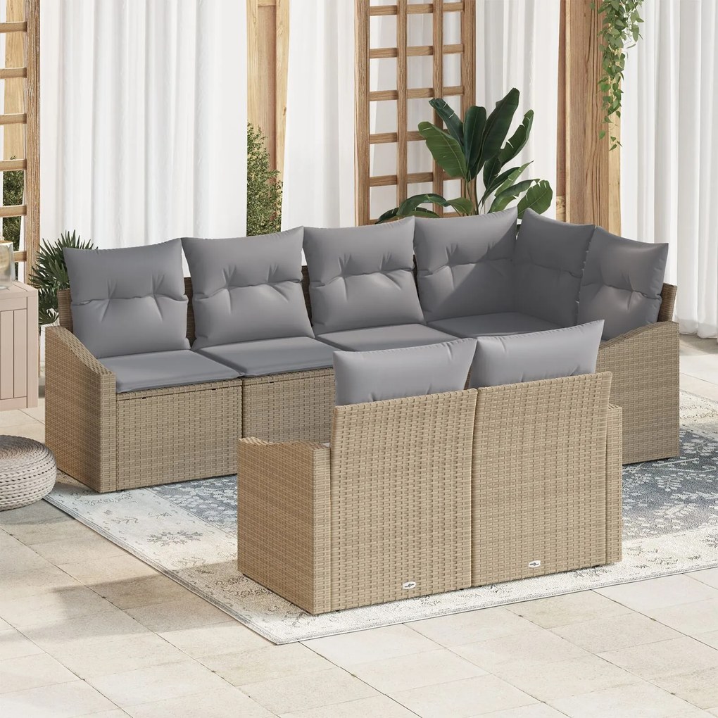 vidaXL Set de canapele pentru grădină 7 pcs Bej Rattan poli