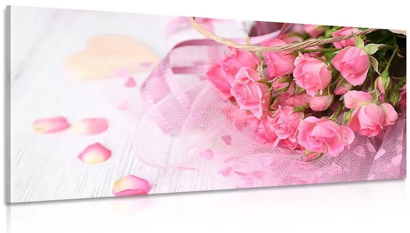 Tablou buchet romantic de trandafiri roz